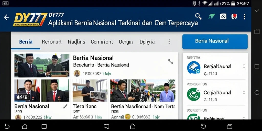 Antarmuka aplikasi DY777 yang menampilkan berita nasional terkini.