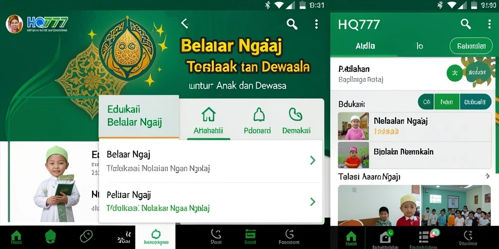 Antarmuka HQ777 yang intuitif dan menarik untuk belajar ngaji.
