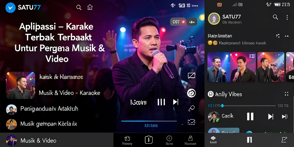 Antarmuka pengguna SATU77 yang menarik untuk aplikasi Karaoke.