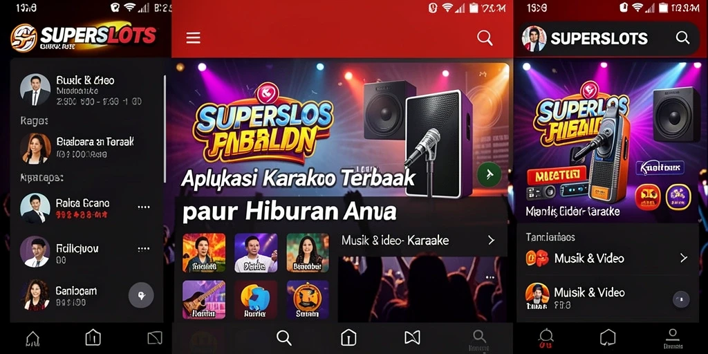 Antarmuka aplikasi SUPERSLOTS dengan fitur karaoke yang menarik.